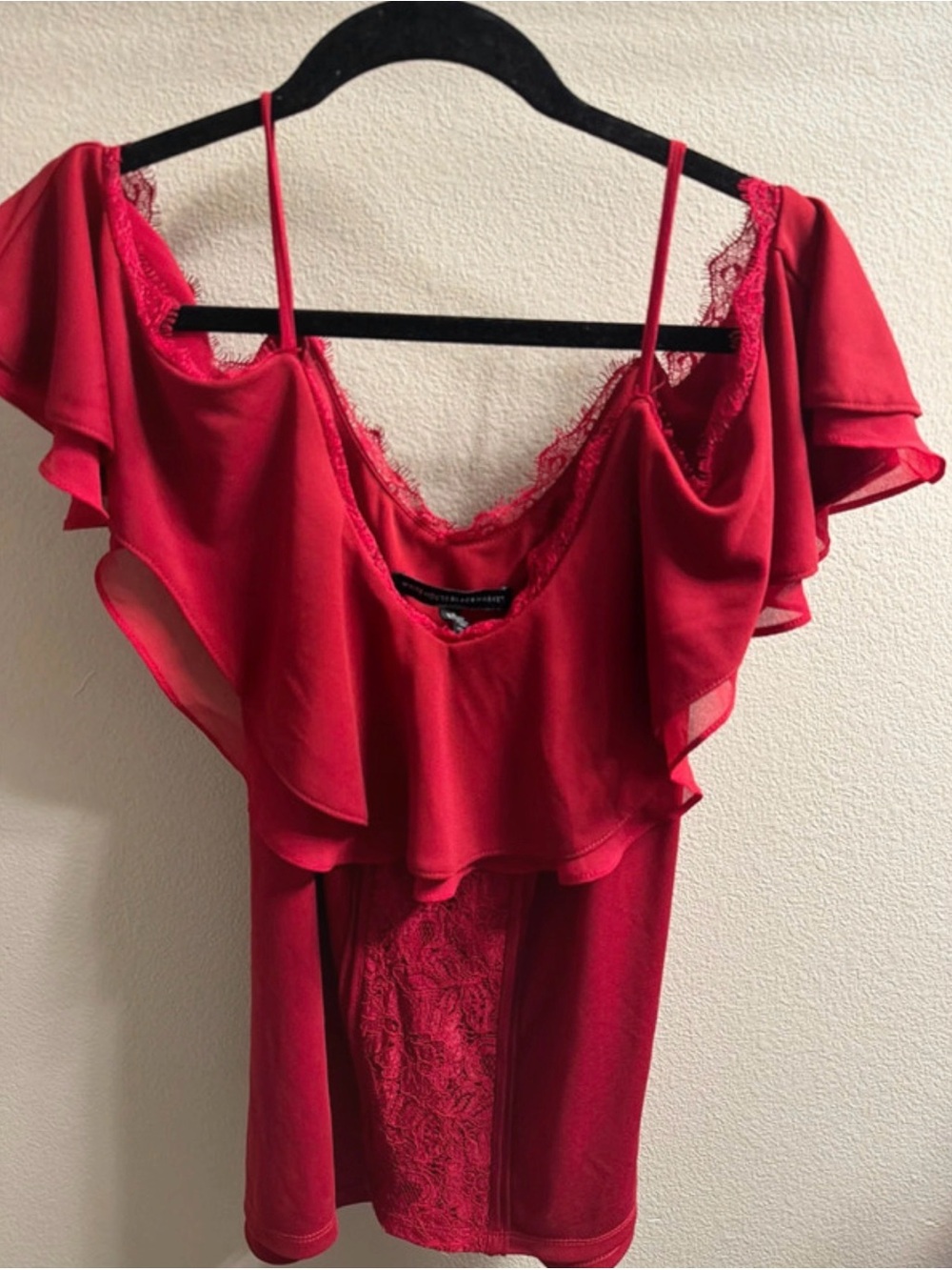 White House Black Market Red Lace-Trim Ruffle Camisole